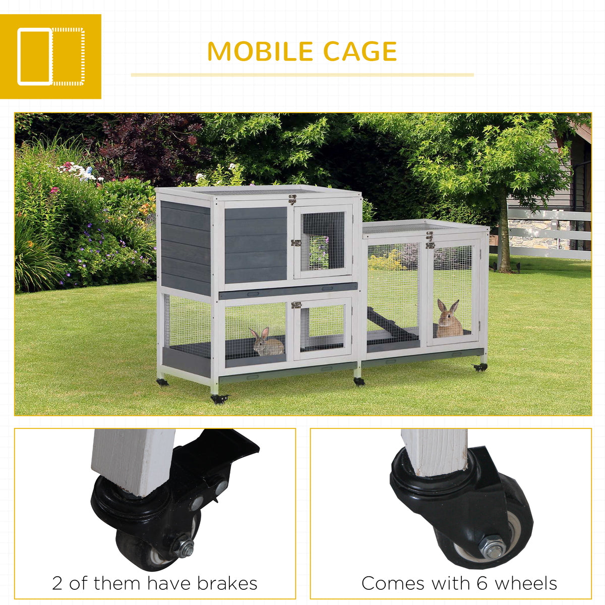 Wooden Rabbit Hutch Bunny Hutch Elevated Pet House Cage Small Animal Habitat with No Leak Tray Lockable Door Openable To
