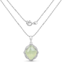 7.49 Carat Genuine Prehnite And White Topaz .925 Sterling Silver Pendant