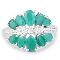 2.21 Carat Genuine Emerald and White Diamond .925 Sterling Silver Ring