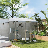 Galvanized Steel Large Catio With Waterproof Canopy, Sleeping Box, Jumping Platforms, For 1-3 Kittens, SilverMultiple Pa