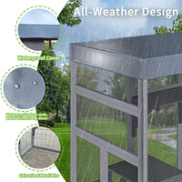 62.6" Wooden Outdoor Catio for Cats, Large Cat Enclosure with Waterproof Roof, 2 Napping House, Platforms & Galvanized W