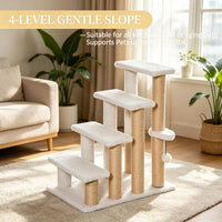 4 Levels Cat Steps with Scratching Posts for High Bed, Sofa, Non-slip Sturdy Pet Climbing Ladder for Indoor Cats, White