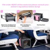 Pink Expandable Rolling Pet Carrier with Detachable Wheelbase – Airline Approved Soft-Sided Travel Bag for Dogs & Cats Under 25 lbs
