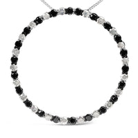 .925 Sterling Silver 3.0 Cttw Alternating Black and White Diamond Open Hoop Circle Pendant Necklace (H-I Color, I3 Clarity) - 18" Inches
