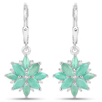 2.92 Carat Genuine Emerald and White Diamond .925 Sterling Silver Earrings
