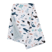 Explore Dream Discover Light Blue, Navy, Gray and Coral Super Soft Sherpa Baby Blanket - BIG FRENCHIES