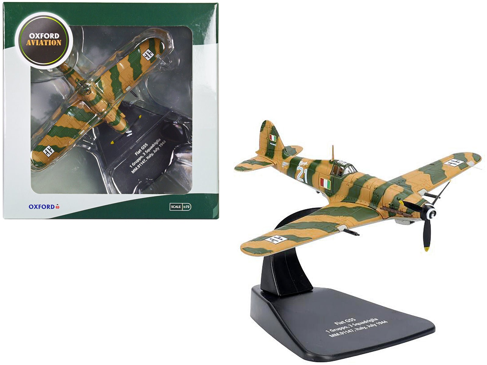 Fiat G55 Centauro Fighter Aircraft "1 Gruppo 3 Squadriglia MM.91147 Italy" (1944) Italian Air Force "Oxford Aviation" Series 1/72 Diecast Model Airplane by Oxford Diecast  free shipping USA