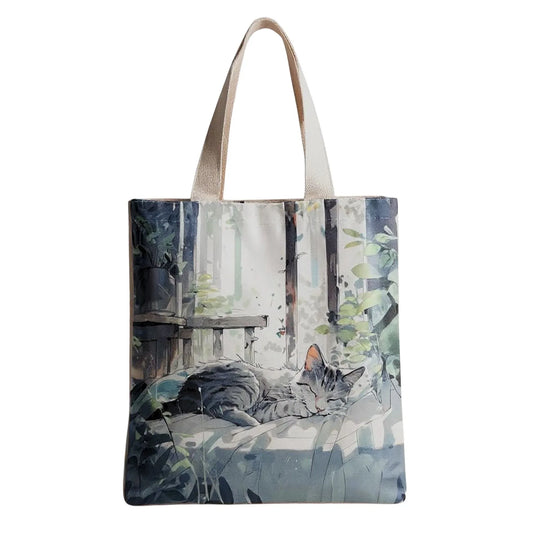 Flannel Cat Tote Bag – Zippered, Two-Sided Printed Shoulder Bag - BIG FRENCHIES
