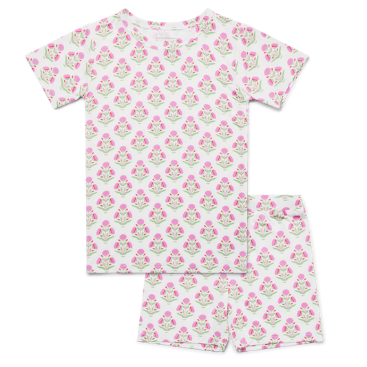 Pink Posy Short Sleeve & Shorts Bamboo Toddler Pajama Set - BIG FRENCHIES