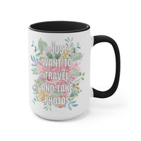 Floral Aesthetic Gift for Photographer Who Loves to Travel: 15 Oz Coffee Mug - BIG FRENCHIES