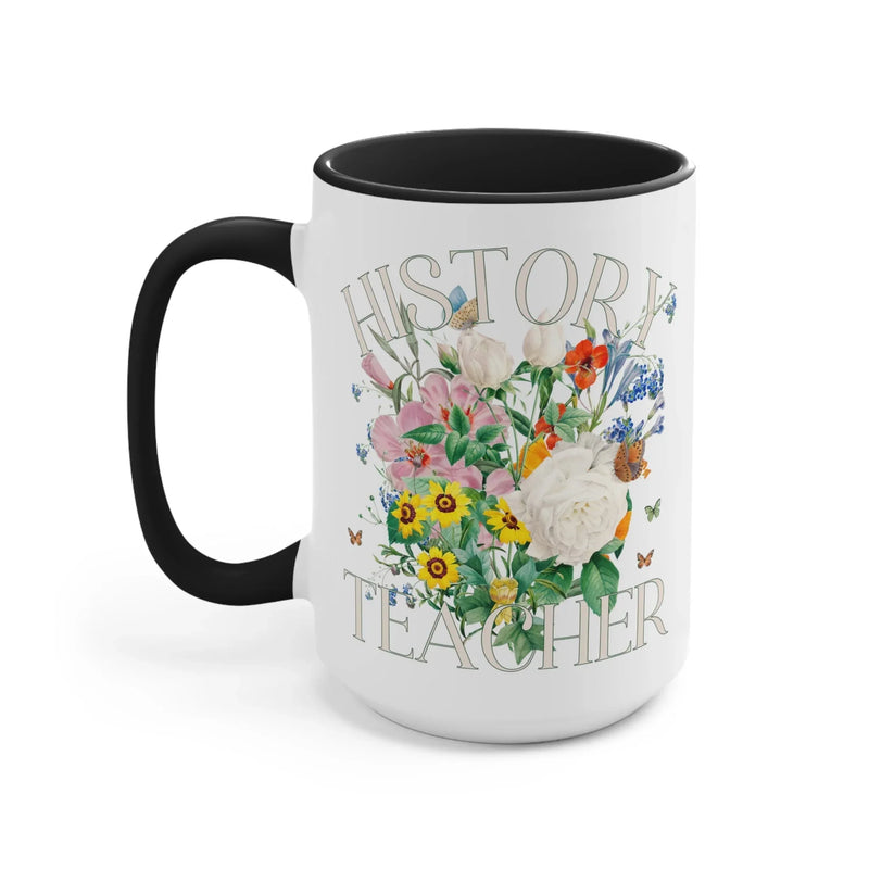 Floral Coffee Mug for History Teacher: 15 Oz Coffee Mug | Boho Vintage Botanical Mug - BIG FRENCHIES