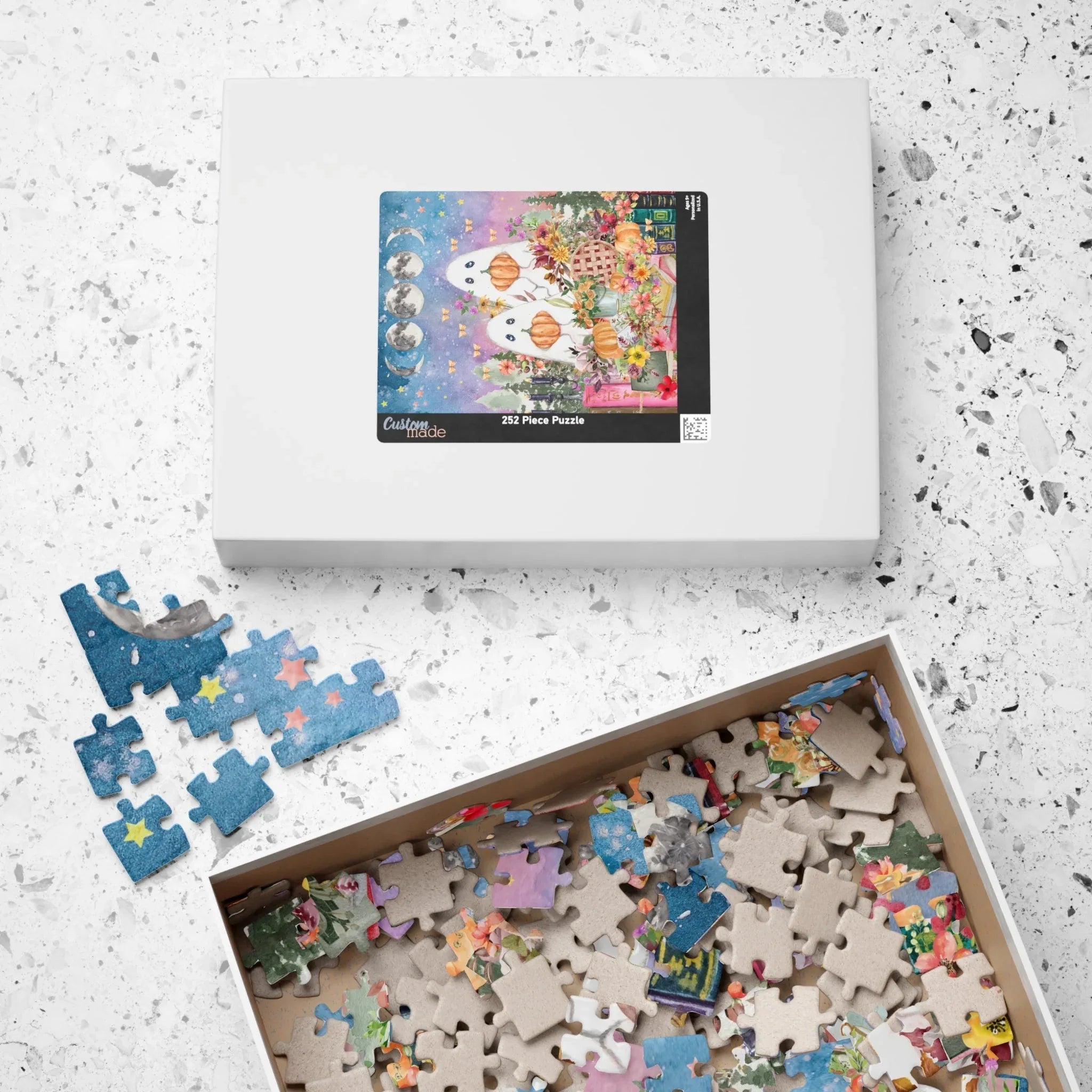 Floral Ghost Halloween Puzzle with Cute Ghosts Holding Pumpkins - BIG FRENCHIES