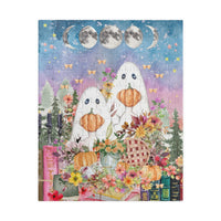 Floral Ghost Halloween Puzzle with Cute Ghosts Holding Pumpkins - BIG FRENCHIES