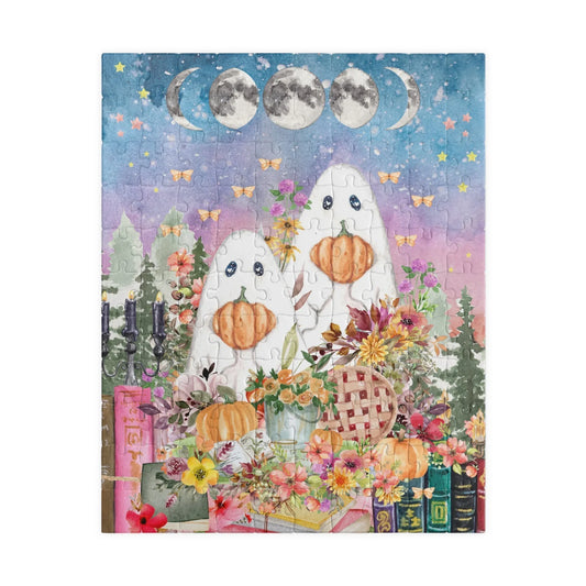 Floral Ghost Halloween Puzzle with Cute Ghosts Holding Pumpkins - BIG FRENCHIES