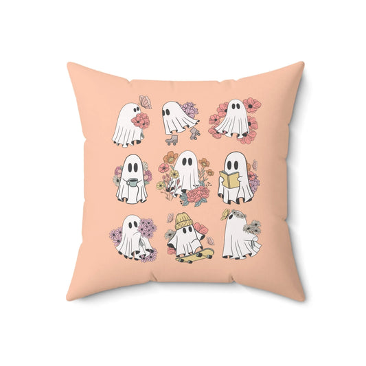 Floral Ghost Pillow for Halloween: Pastel Goth Groovy Ghost with Flowers and Boho Butterflies - BIG FRENCHIES