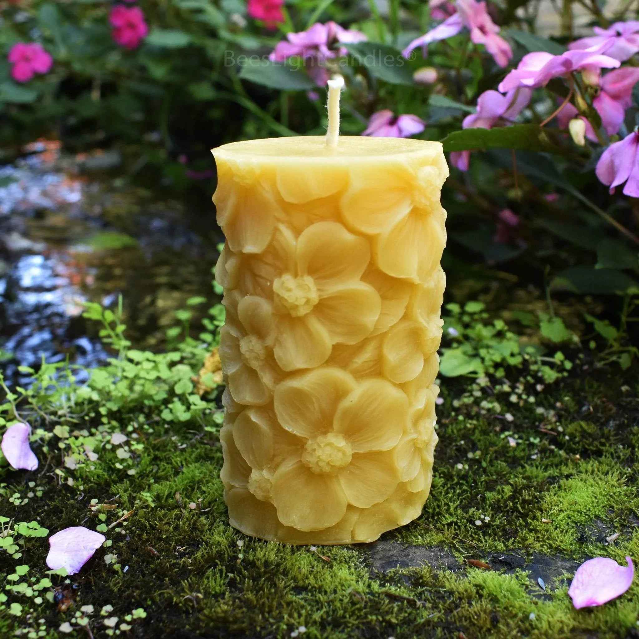 Floral Pillar Beeswax Candle - BIG FRENCHIES
