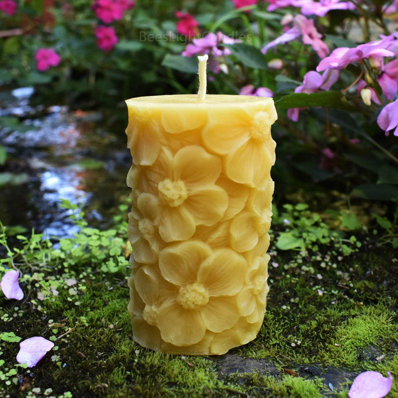 Floral Pillar Beeswax Candle - BIG FRENCHIES