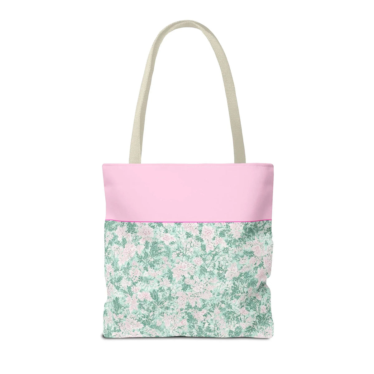 Floral Vintage Aesthetic Tote Bag with Initial for Sister or Bachelorette Party, Cute Mint and Pink Bag for Trip to Beach, Bag for Dance: D - BIG FRENCHIES
