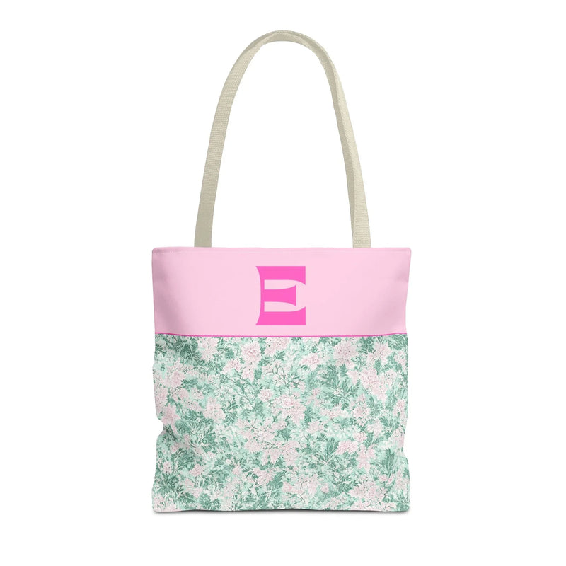 Floral Vintage Aesthetic Tote Bag with Initial for Sister or Bachelorette Party, Cute Mint and Pink Bag for Trip to Beach, Bag for Dance: E - BIG FRENCHIES