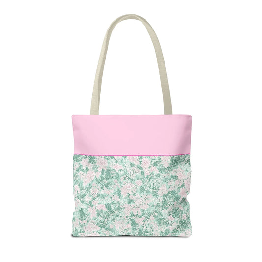 Floral Vintage Aesthetic Tote Bag with Initial for Sister or Bachelorette Party, Cute Mint and Pink Bag for Trip to Beach, Bag for Dance: J - BIG FRENCHIES