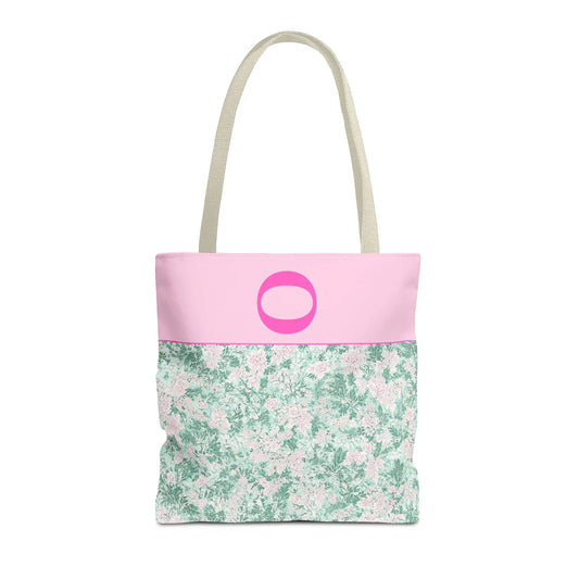 Floral Vintage Aesthetic Tote Bag with Initial for Sister or Bachelorette Party, Cute Mint and Pink Bag for Trip to Beach, Bag for Dance: O - BIG FRENCHIES