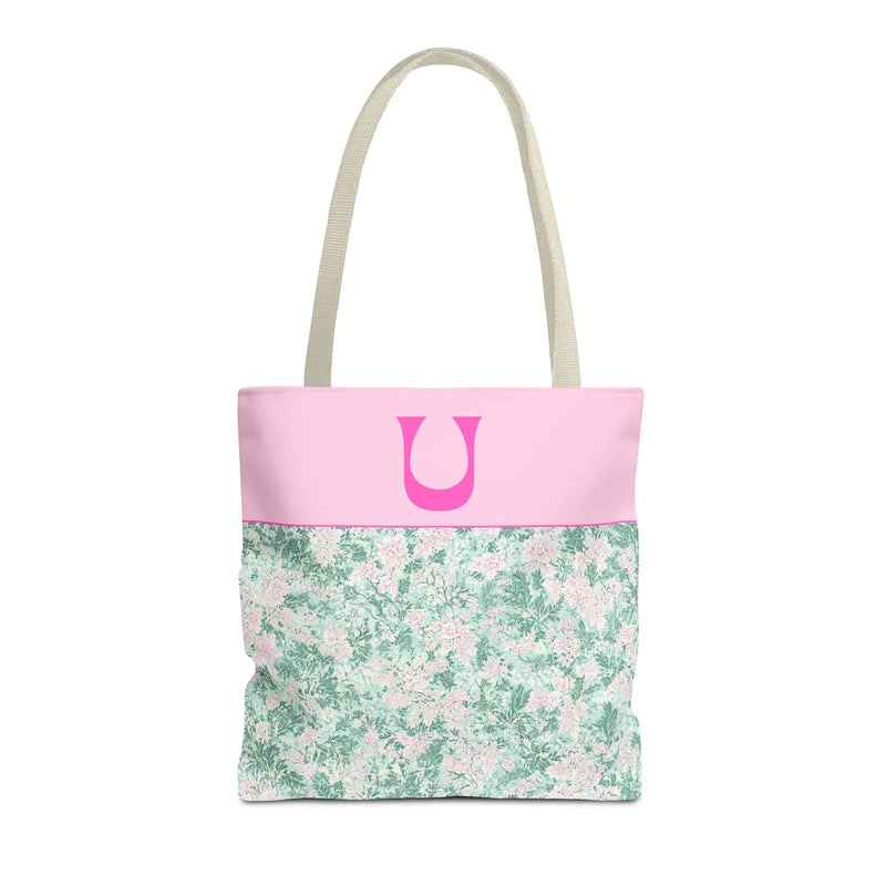 Floral Vintage Aesthetic Tote Bag with Initial for Sister or Bachelorette Party, Cute Mint and Pink Bag for Trip to Beach, Bag for Dance: U - BIG FRENCHIES