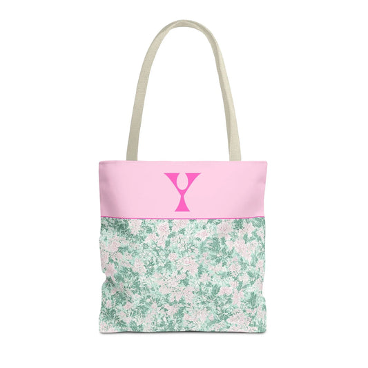 Floral Vintage Aesthetic Tote Bag with Initial for Sister or Bachelorette Party, Cute Mint and Pink Bag for Trip to Beach, Bag for Dance: Y - BIG FRENCHIES