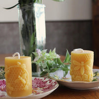 Honeycomb Floral Beeswax Pillar Candle Set
