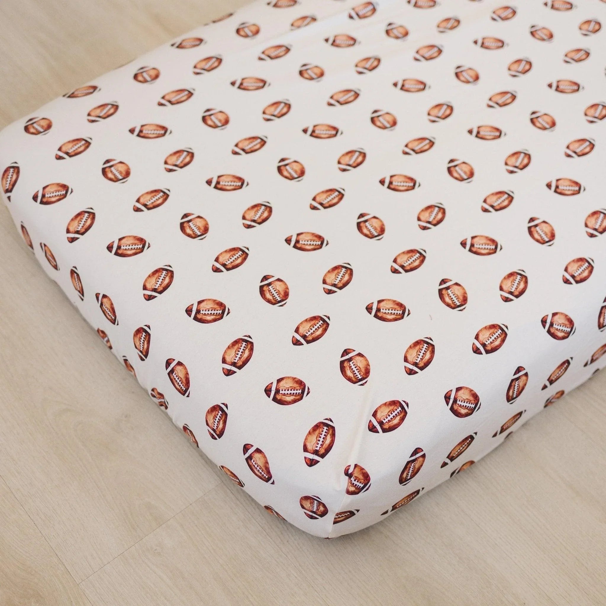 Football Print Bamboo Crib Sheet - BIG FRENCHIES