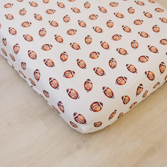Football Print Bamboo Crib Sheet - BIG FRENCHIES