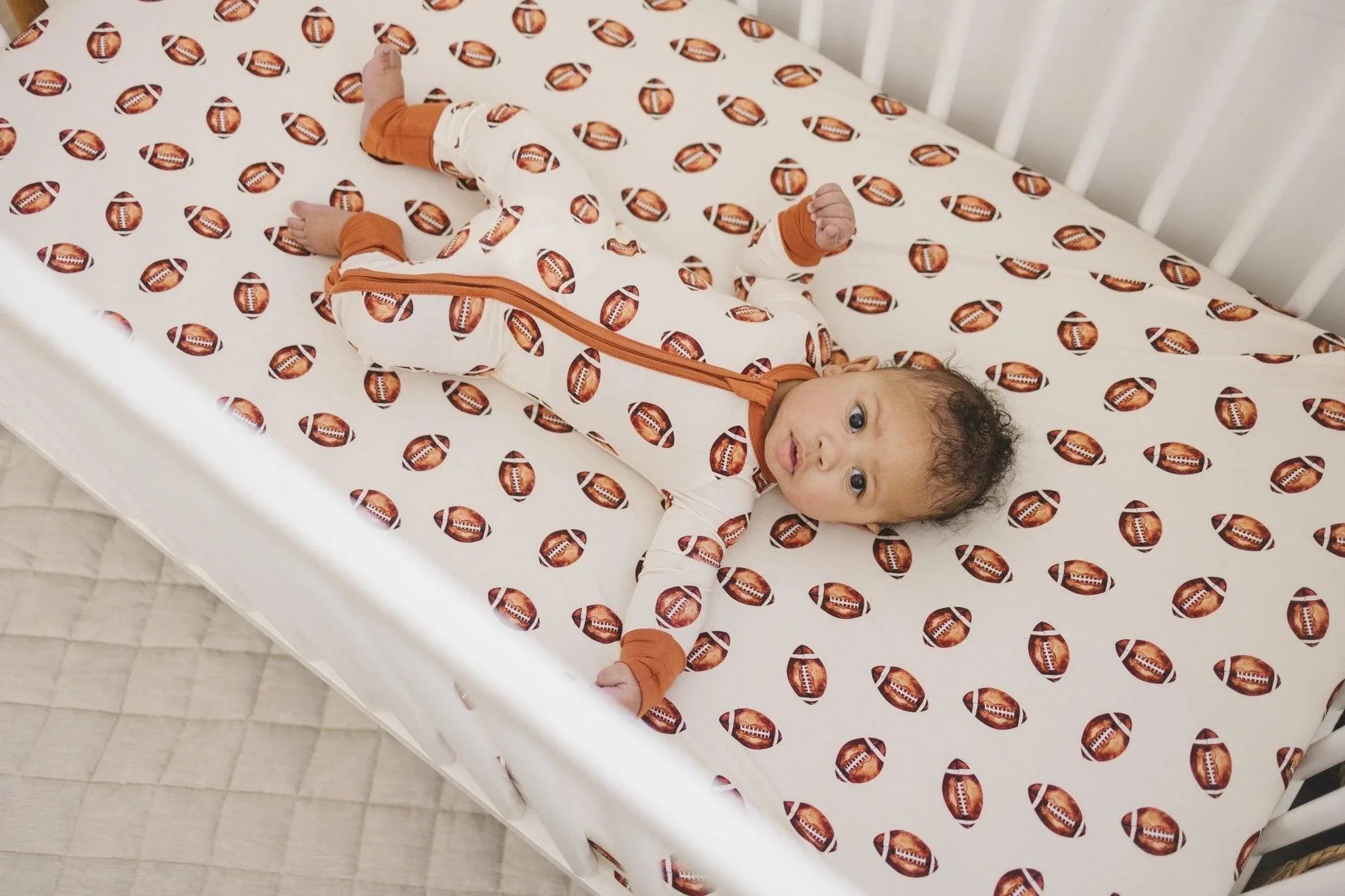 Football Print Bamboo Crib Sheet - BIG FRENCHIES