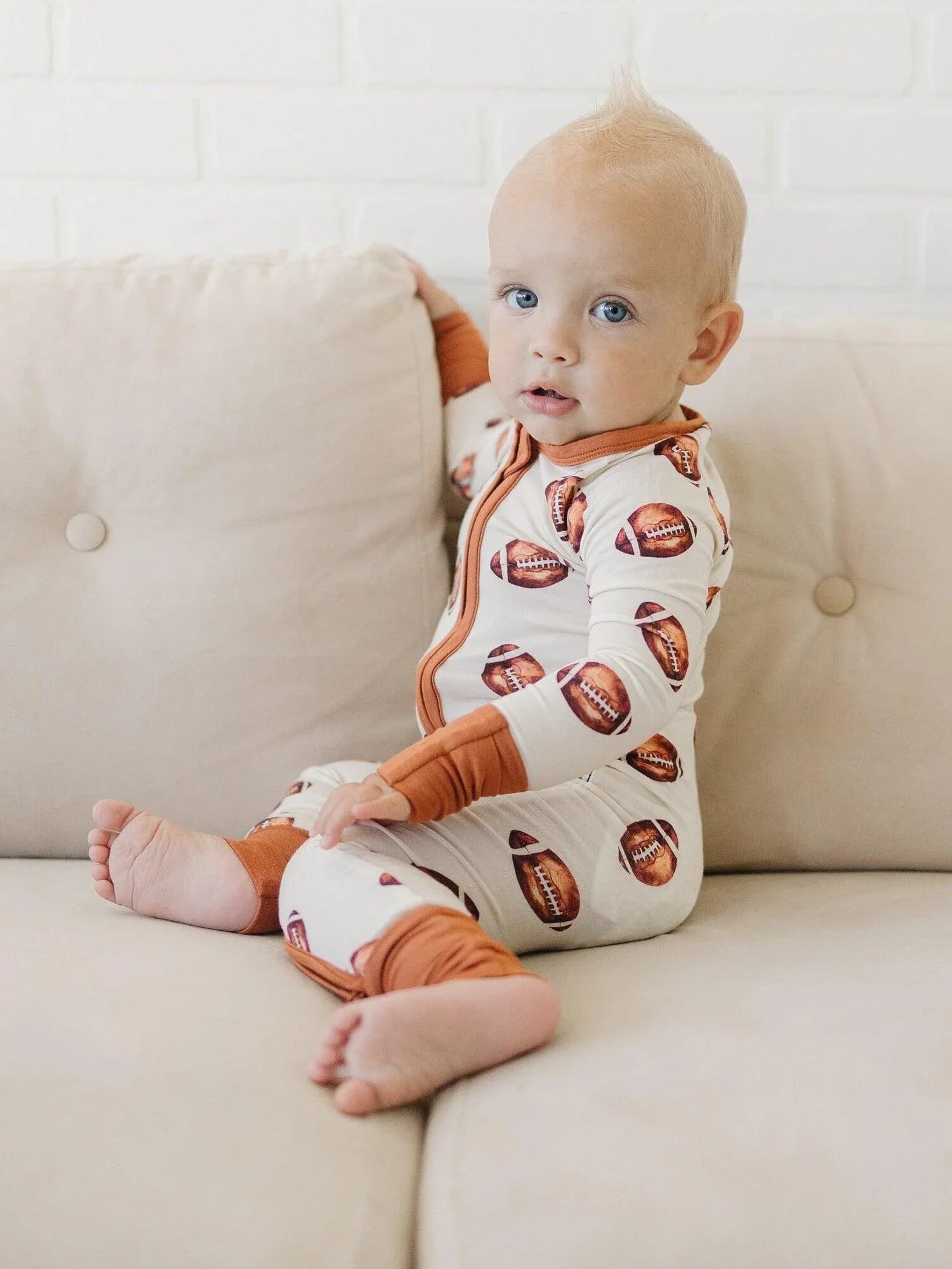Football Print Bamboo Zippy Romper - BIG FRENCHIES