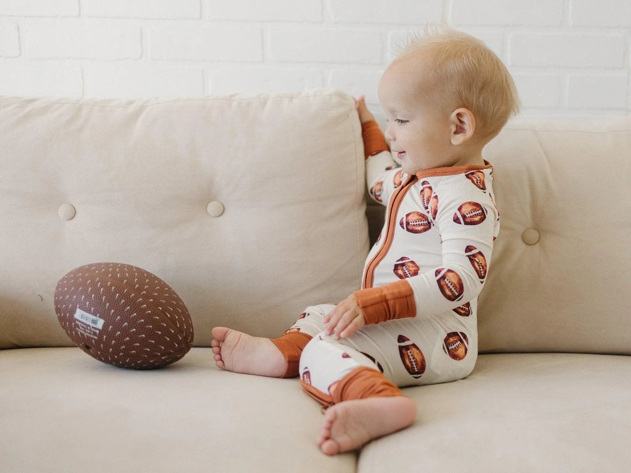 Football Print Bamboo Zippy Romper - BIG FRENCHIES