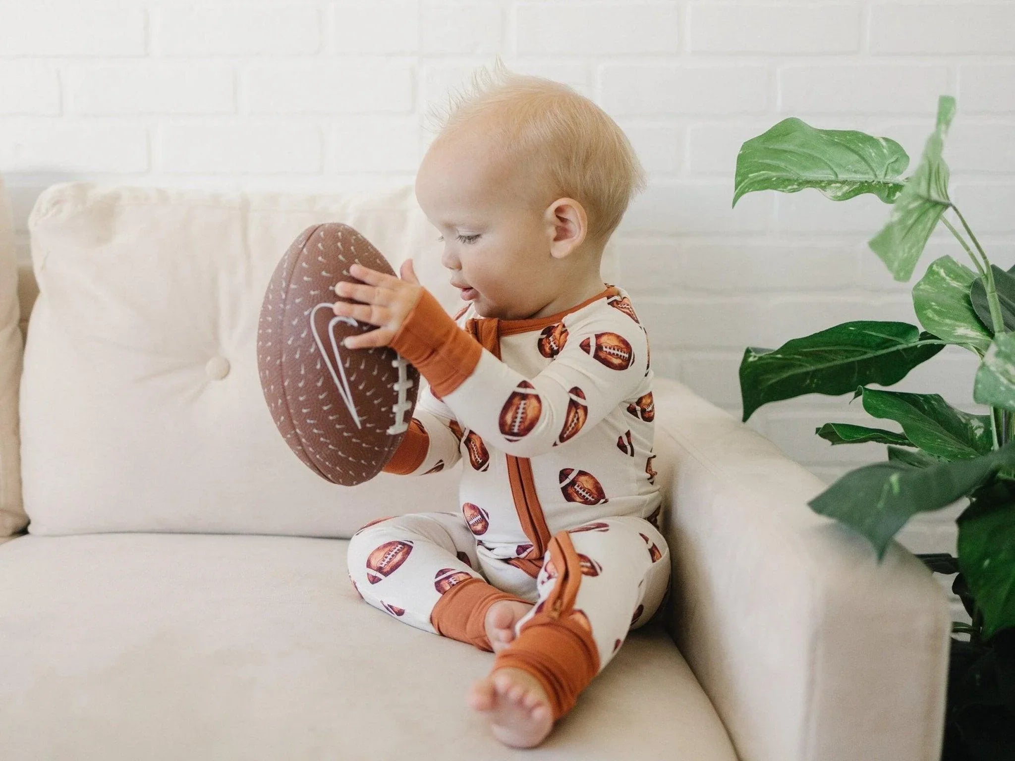Football Print Bamboo Zippy Romper - BIG FRENCHIES