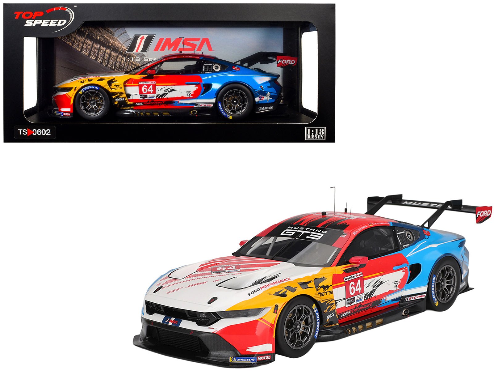 Ford Mustang GT3 #64 Mike Rockenfeller - Harry Tincknell "Ford Multimatic Motorsports" "Motul Course de Monterey - Laguna Seca" (2024) 1/18 Model Car by Top Speed  free shipping USA