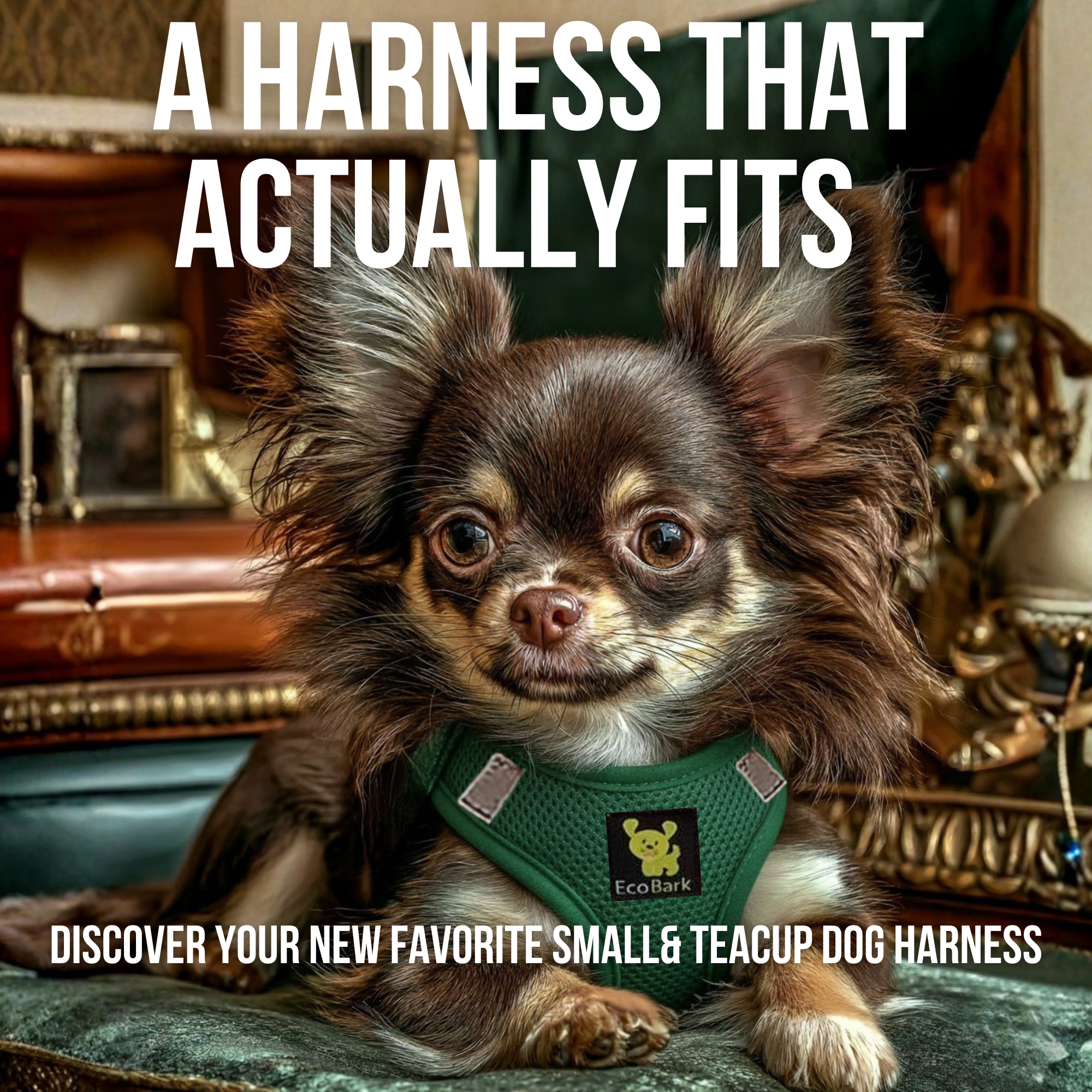 EcoBark Forest Green Step In Dog Harness - Reflective Soft Mesh Harness for Teacup, Small Dogs and Puppies - BIG FRENCHIES