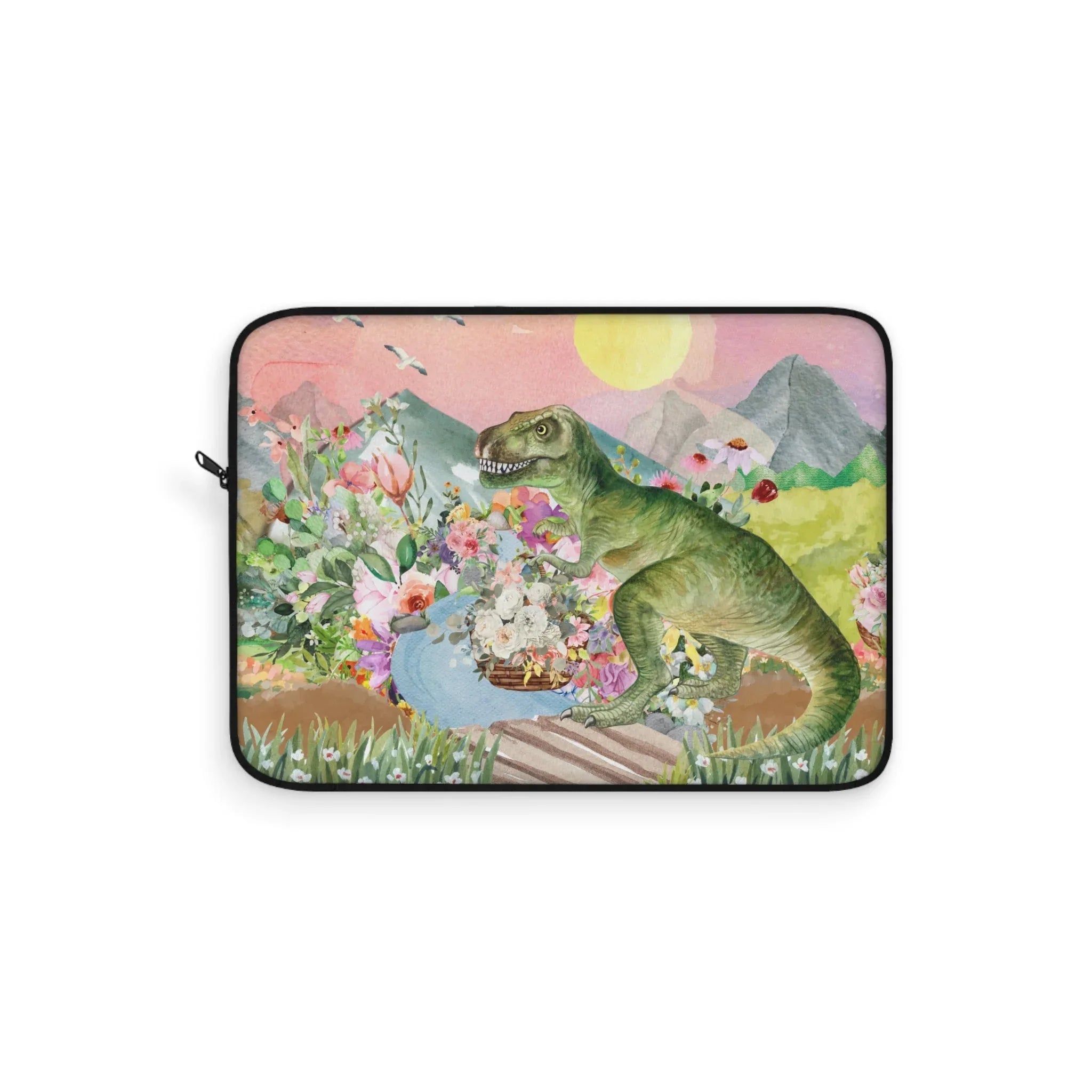 Funny Dinosaur Laptop Sleeve for Science Major or Paleontology Professor: T-Rex Holding Flowers - BIG FRENCHIES