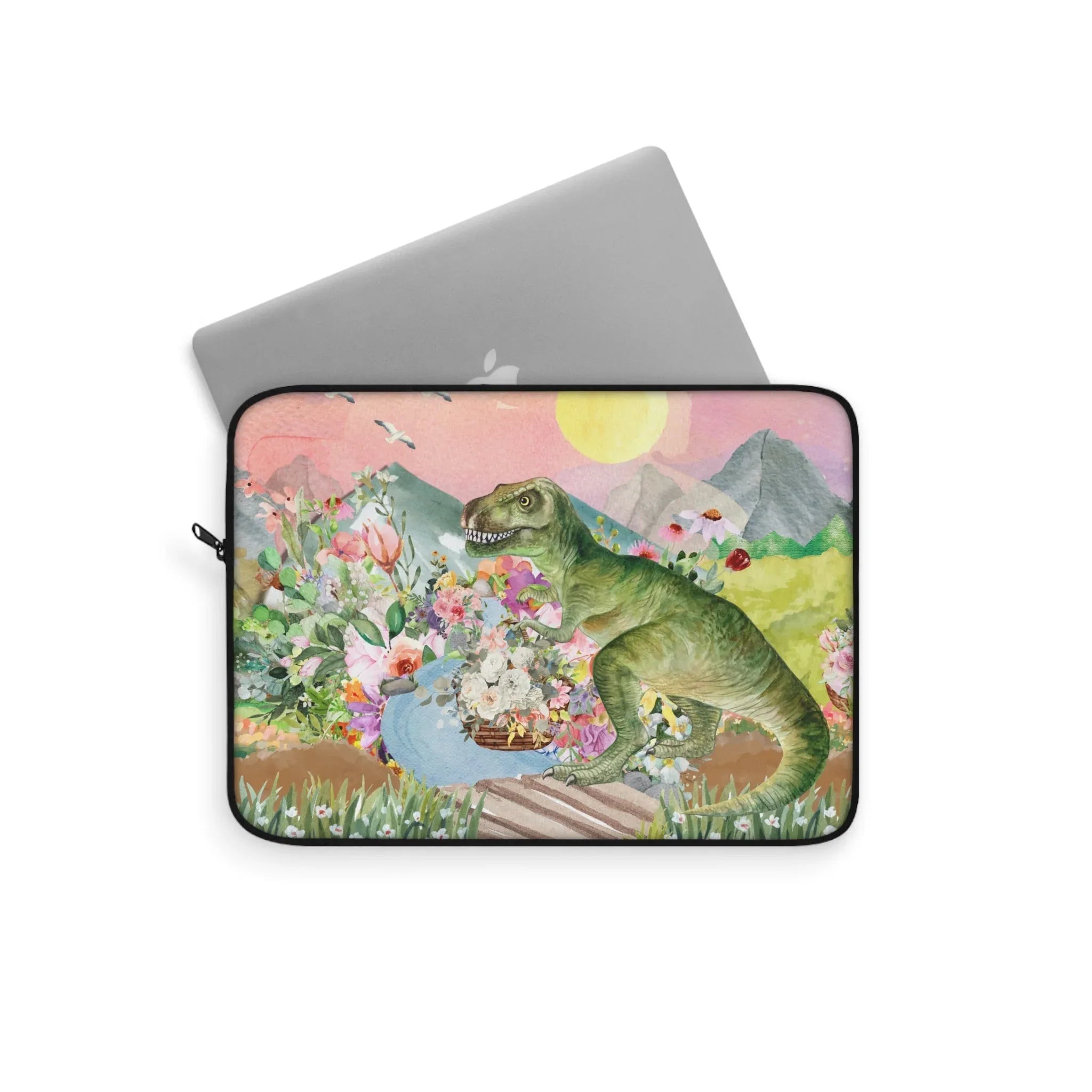 Funny Dinosaur Laptop Sleeve for Science Major or Paleontology Professor: T-Rex Holding Flowers - BIG FRENCHIES