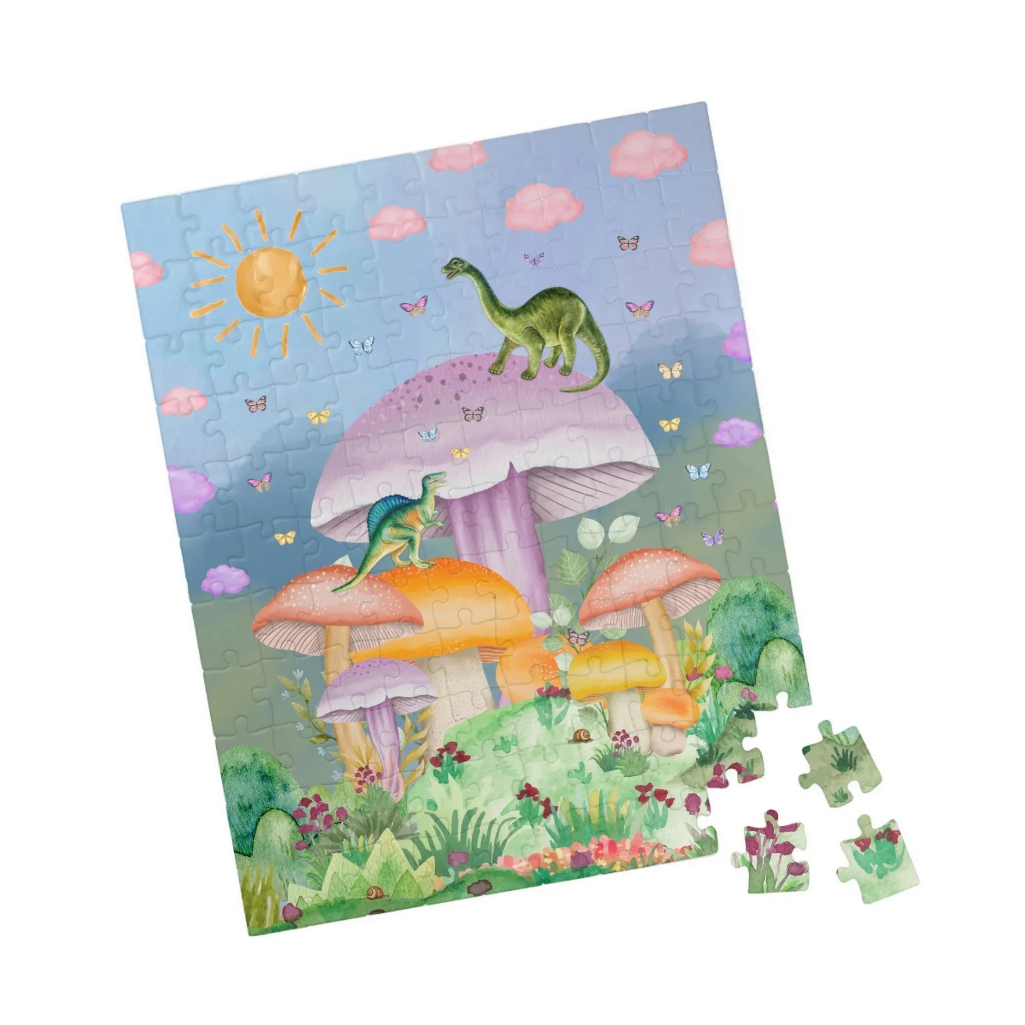 Funny Dinosaur Puzzle with Mushrooms: Creative Butterfly Puzzle for Adults with 70s Vibe - BIG FRENCHIES