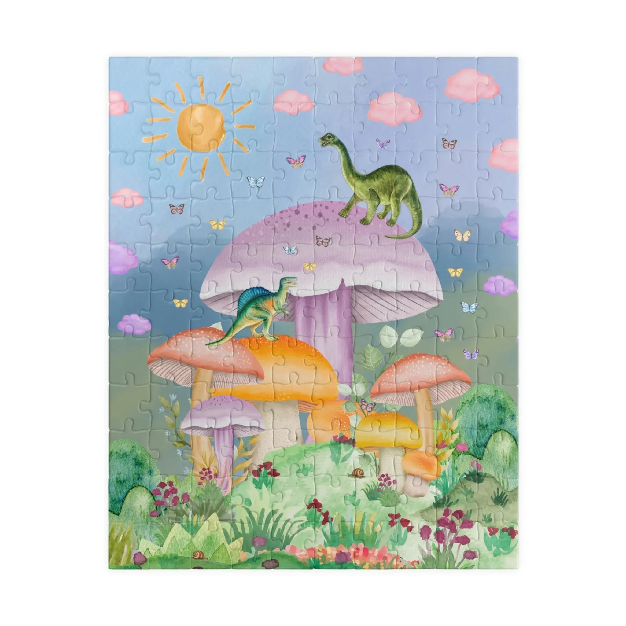 Funny Dinosaur Puzzle with Mushrooms: Creative Butterfly Puzzle for Adults with 70s Vibe - BIG FRENCHIES