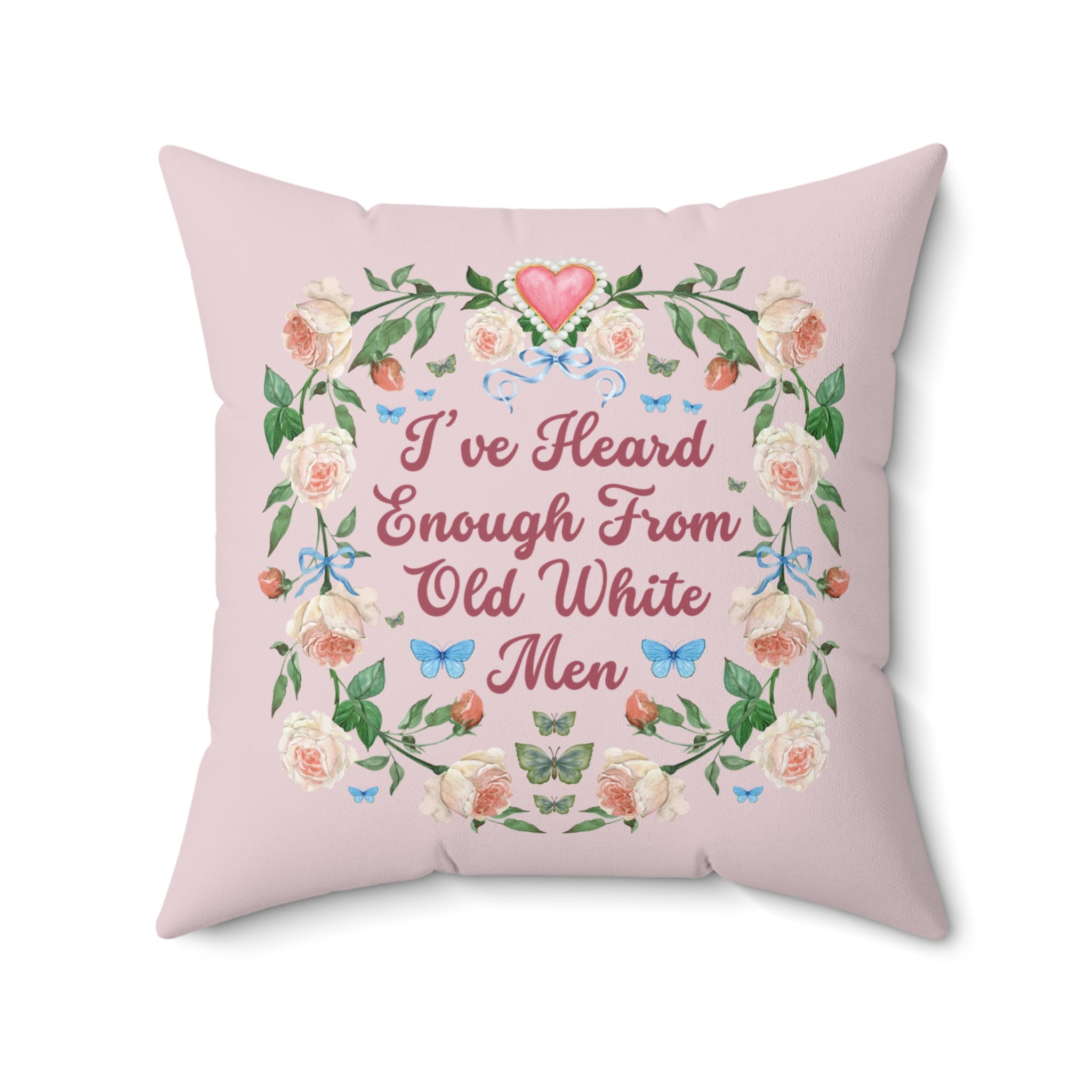 Funny Feminist Pillow with Roses
