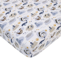 Arctic Adventure Light Blue, White, Taupe and Navy Whales, Walrus, and Otter 4 Piece Nursery Crib Bedding Set - Comforter, 100% Cotton Fitted Crib Sheet, Crib Skirt, and Storage Caddy - BIG FRENCHIES