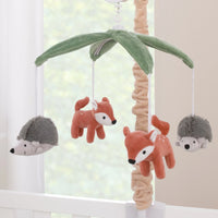 Plush Deer Green, Gray, and Tan Foxes and Hedgehogs Musical Mobile - BIG FRENCHIES