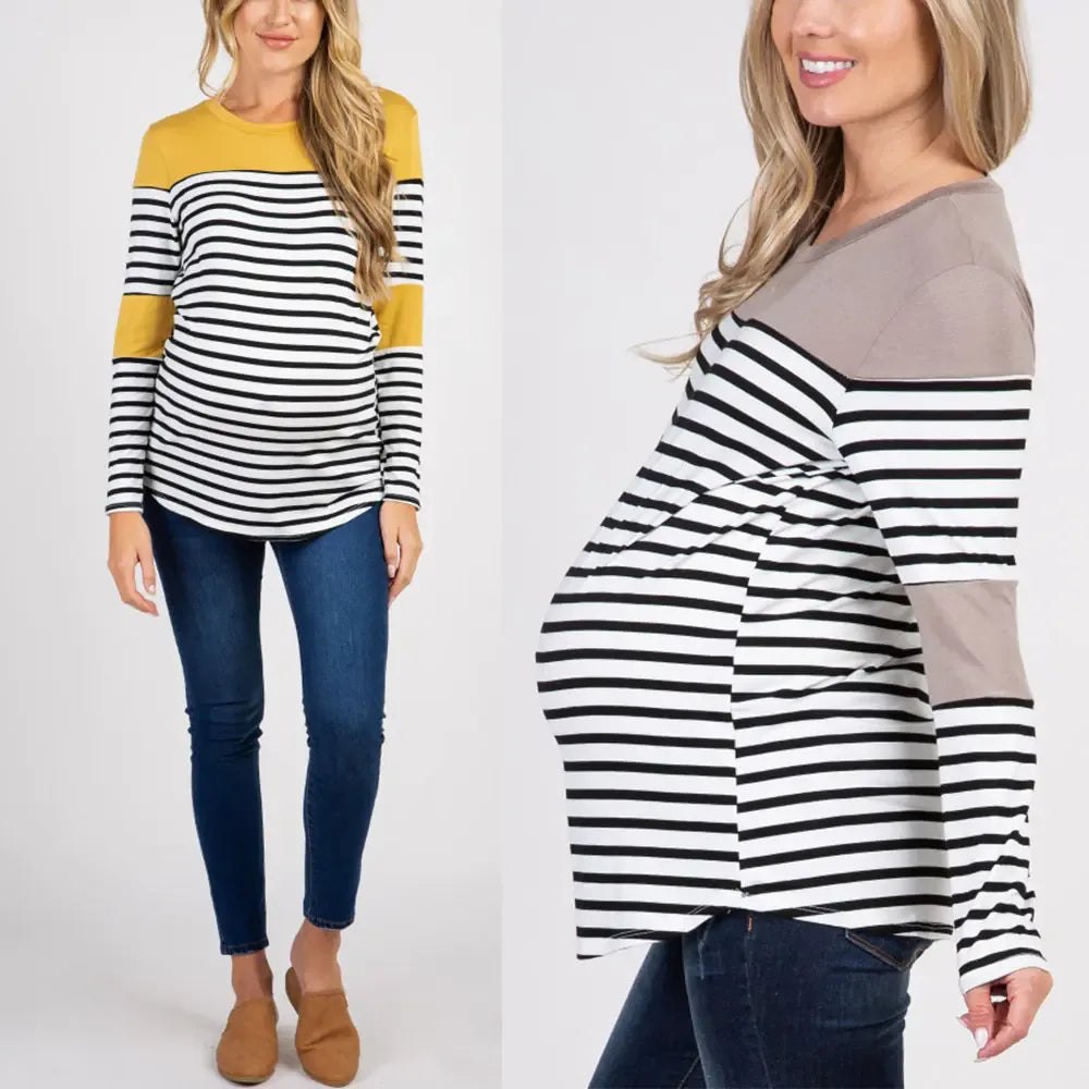 Women's Maternity Striped Long Sleeve T-Shirt for Nursing - BAGE211510103-NURSG - BIG FRENCHIES