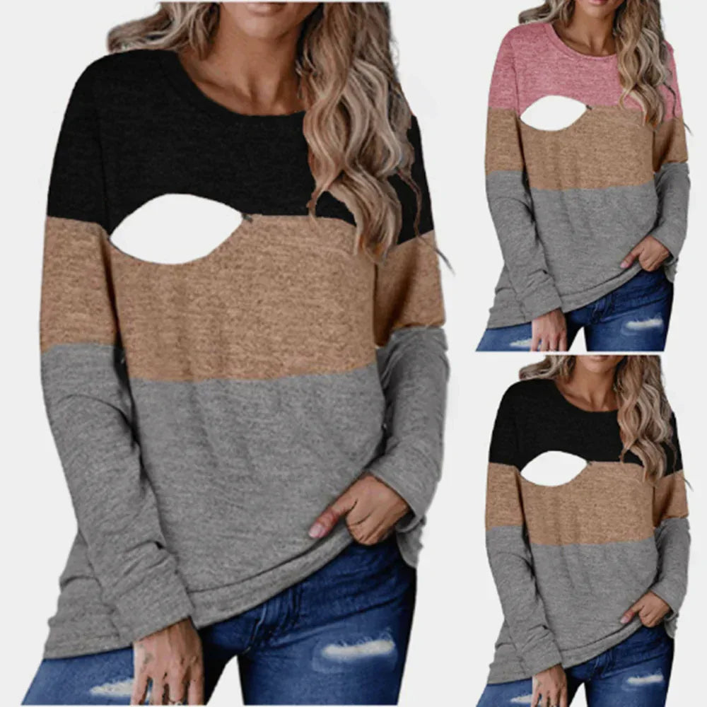 Chic Colorblock Nursing Crew T-Shirt - # BAGE211510106-NURSG - BIG FRENCHIES