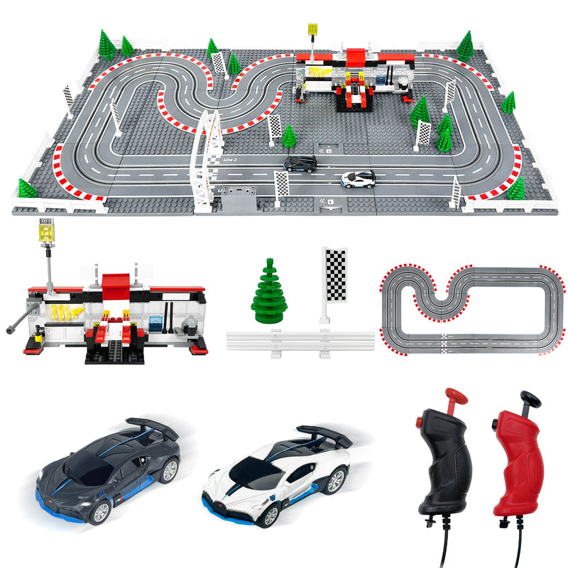 Slot Cars Race Track Sets, with 2 tracks 2 controllers 2 cars, Adjustable Speed, Block Building Slot Car Race Set,Christmas present， Toys Gifts-Slot Car Track-BIG FRENCHIES-AGM MASTECH
