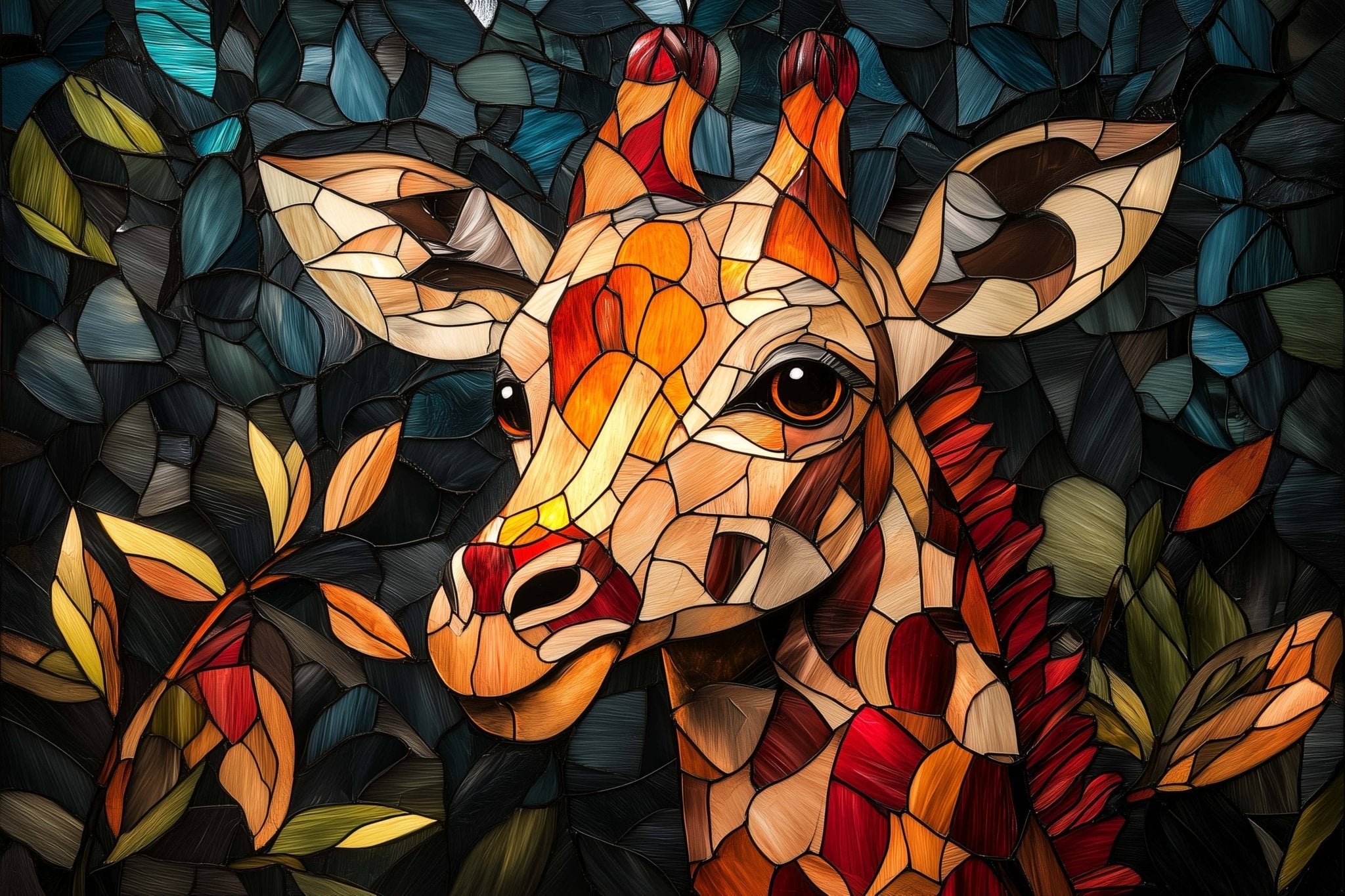 Gentle Giraffe Stained Glass 1000 Piece Jigsaw Puzzle | Trippy Puzzle Co
