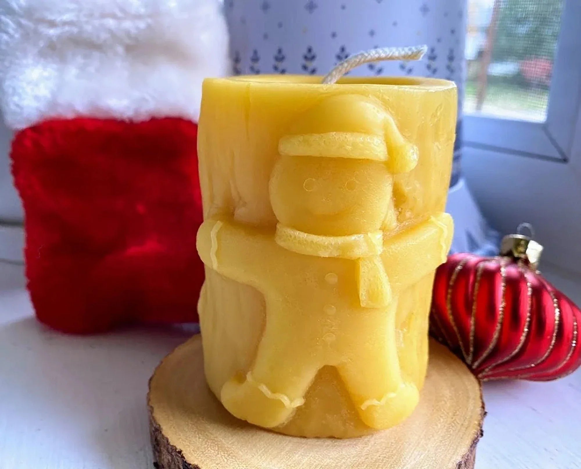 Gingerbread Man Pillar Beeswax Candle - BIG FRENCHIES
