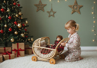 Lullaby Rattan Doll Buggy – Handcrafted Boho Stroller for Little Girls Doll Pretend Play