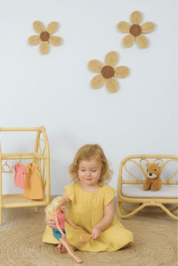 Handmade Rattan Doll Sofa | Boho Montessori Doll Furniture | Eco-Friendly Pretend Play Couch for Girls Dolls